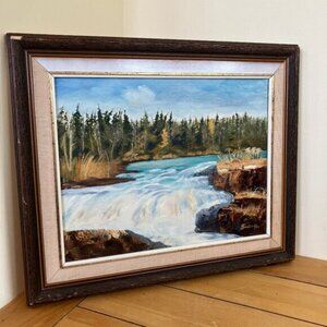 Sasagui River Rapids Original Framed Oil Painting Manitoba Autumn Forest Signed